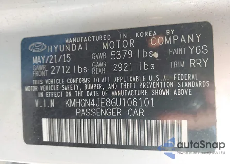 2016 Hyundai Genesis 3.8 из США, поврежденный, VIN KMHGN4JE8GU106101